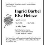 Traueranzeige Ingrid Bärbel Else Heinze, geb. Frommelt