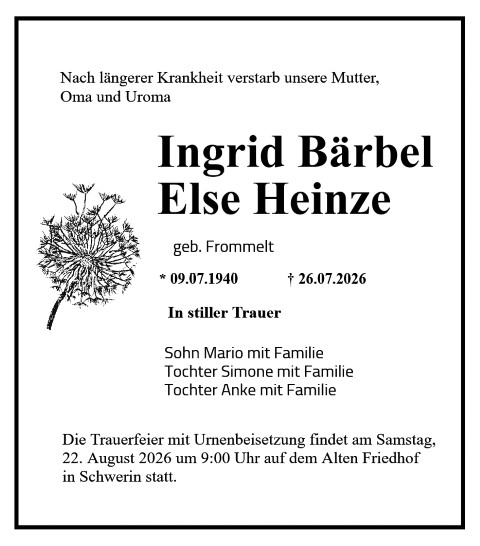 Ingrid Bärbel Else Heinze, geb. Frommelt