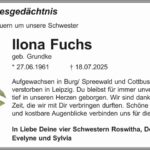 Jahresgedenken Ilona Fuchs, geb. Fuchs