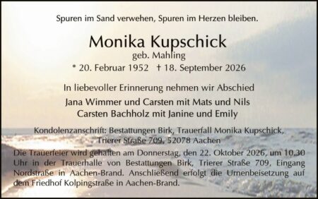 Traueranzeige Monika Kupschick