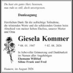 Danksagung Giesela Kommer