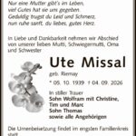 Traueranzeige Ute Missal, geb. Riemay