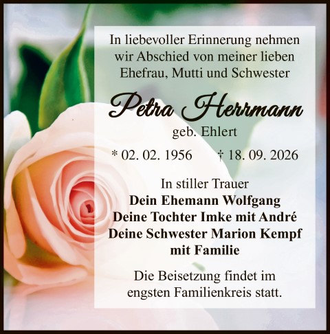Traueranzeige Petra Herrmann, geb. Ehlert