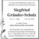 Traueranzeige Siegfried Gründer-Schulz