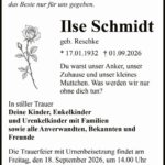 Traueranzeige Ilse Schmidt, geb.Reschke