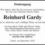 Danksagung Reinhard Gardy