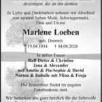 Traueranzeige Marlene Loeben, geb. Dietrich