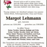 Traueranzeige Margot Lehmann, geb. Jureczek