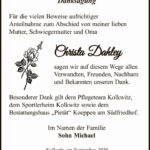 Danksagung Christa Dahley