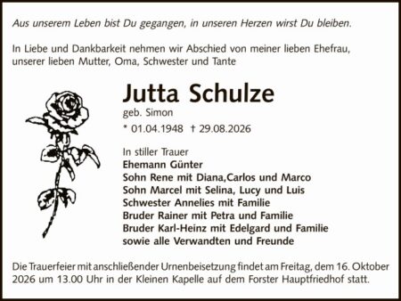 Traueranzeige Jutta Schulze