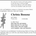Traueranzeige Christa Bossenz, geb. Wenke