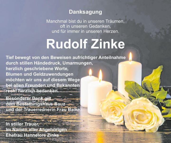 Traueranzeige Rudolf Zinke
