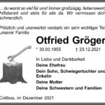 Traueranzeige Otfried Gröger
