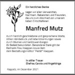 Danksagung Manfred Mutz