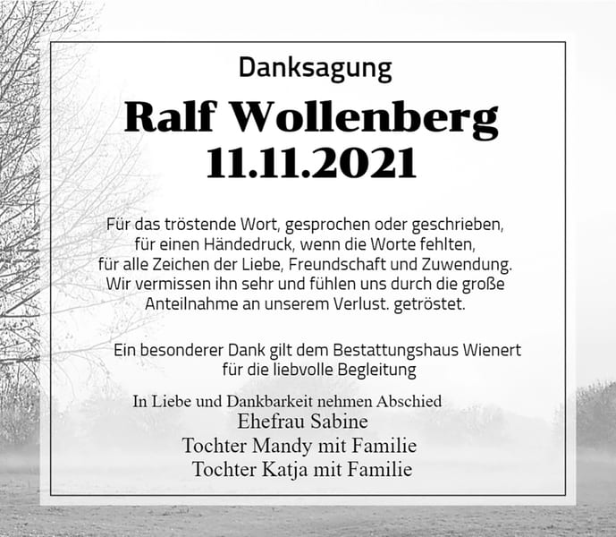 Danksagung Ralf Wollenberg
