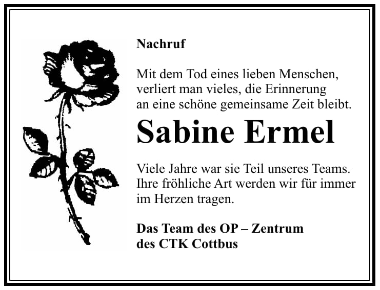Traueranzeige Sabine Ermel