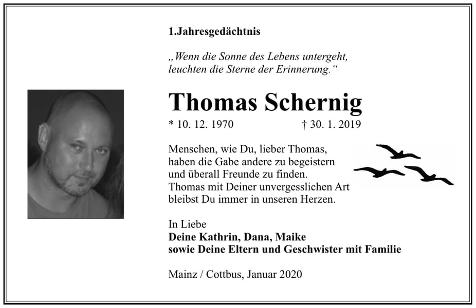 Jahresgedenken Thomas Schernig