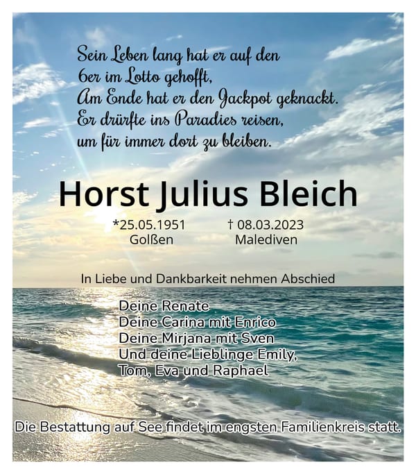 Traueranzeige Horst Julius Bleich