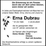 Traueranzeige Erna Dubrau