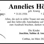 Danksagung Annelies Höwing, geb. Kranig