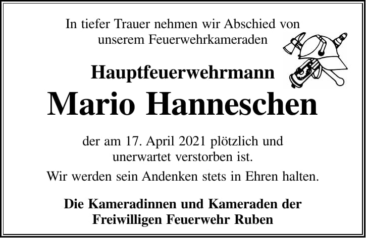 Nachruf Mario Hanneschen