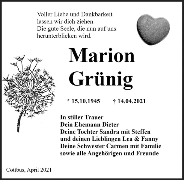 Traueranzeige Marion Grünig