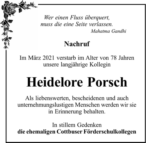 Nachruf Heidelore Porsch