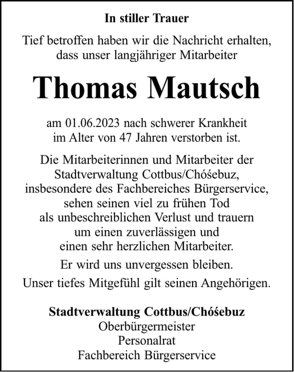 Nachruf Thomas Mautsch
