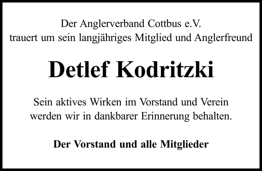Traueranzeige Detlef Kodritzki