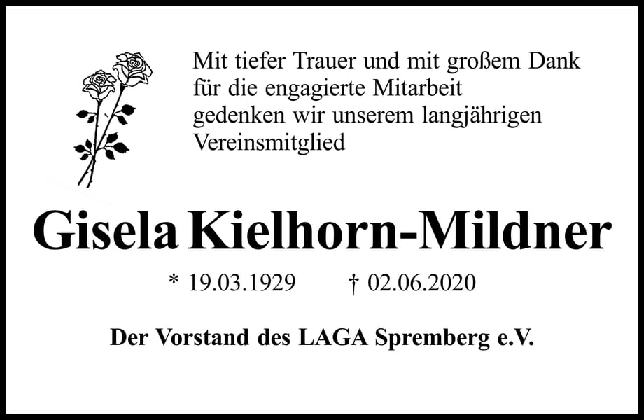 Traueranzeige Gisela Kielhorn-Mildner