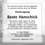 Danksagung Beate Hanschick
