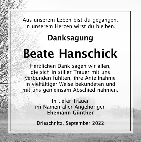 Danksagung Beate Hanschick