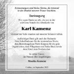 Danksagung Karl Kamenz