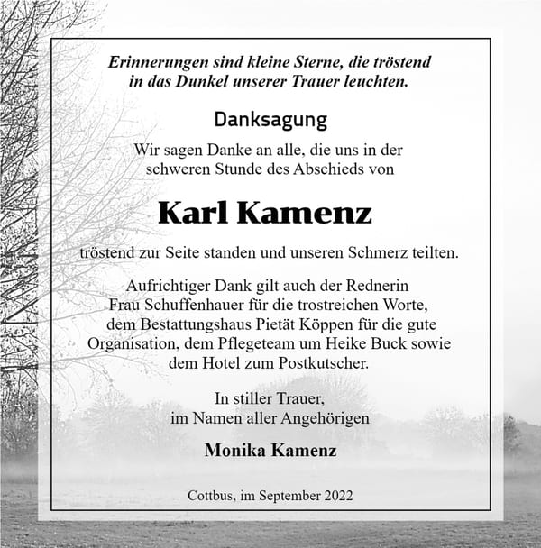 Danksagung Karl Kamenz