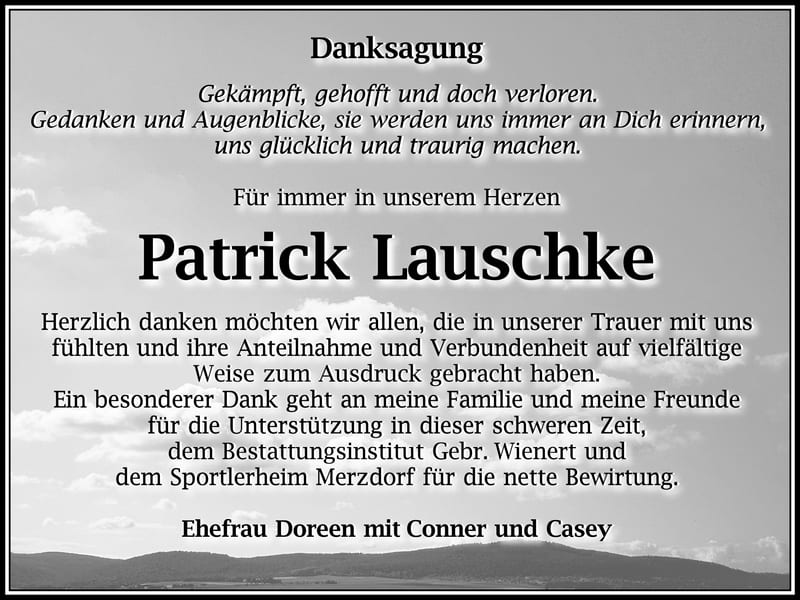 Danksagung Patrick Lauschke