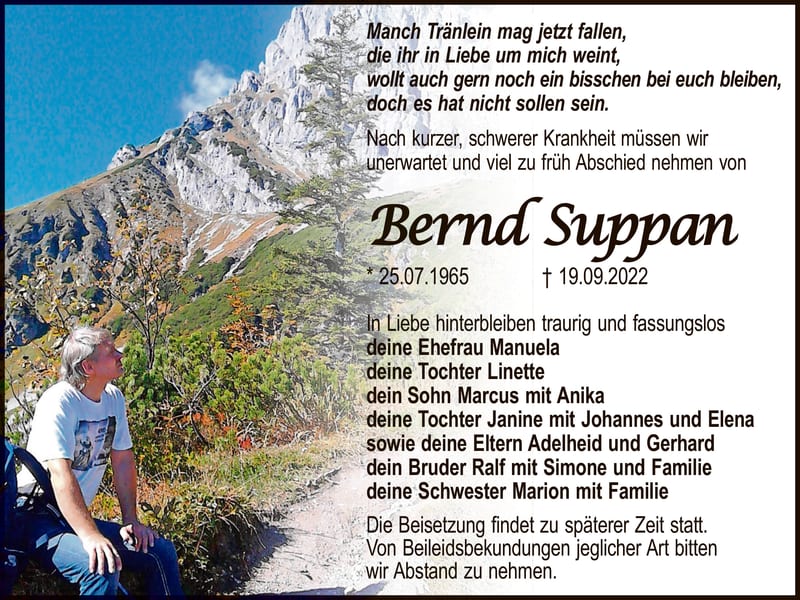 Traueranzeige Bernd Suppan