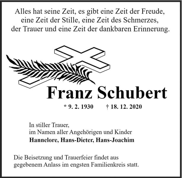 Traueranzeige Franz Schubert