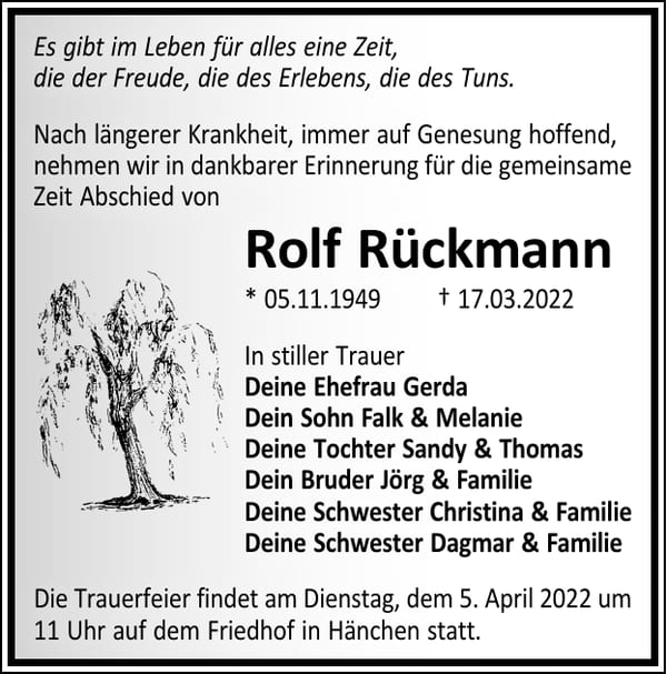 Traueranzeige Rolf Rückmann