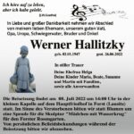 Traueranzeige Werner Hallitzky
