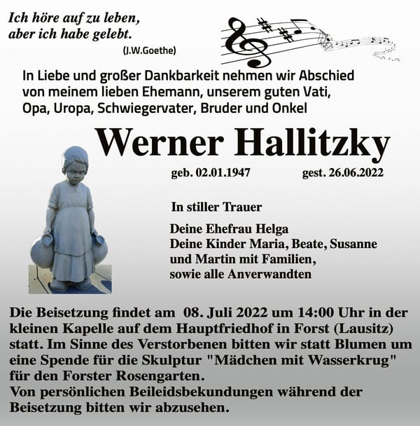 Traueranzeige Werner Hallitzky