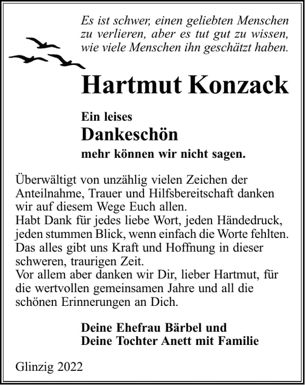 Danksagung Hartmut Konzack