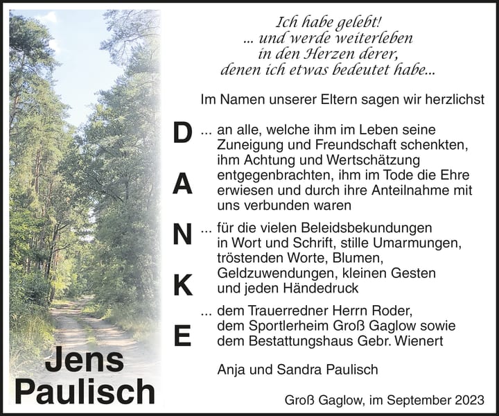 Danksagung Jens Paulisch