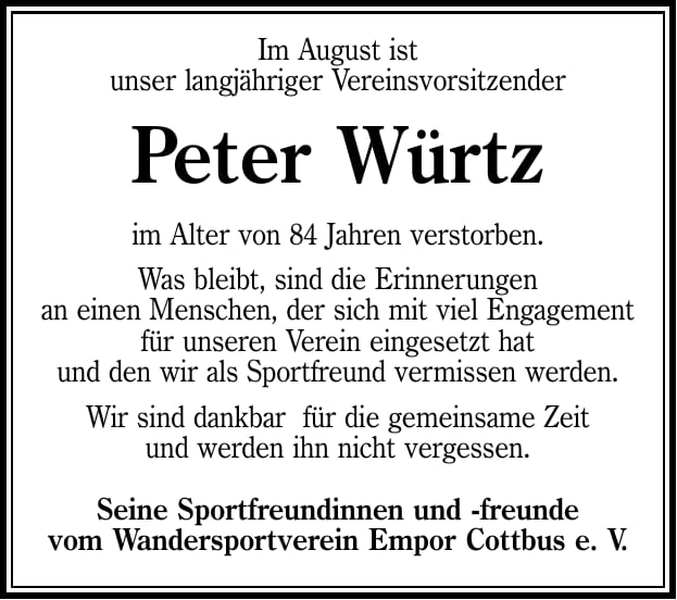 Nachruf Peter Würtz