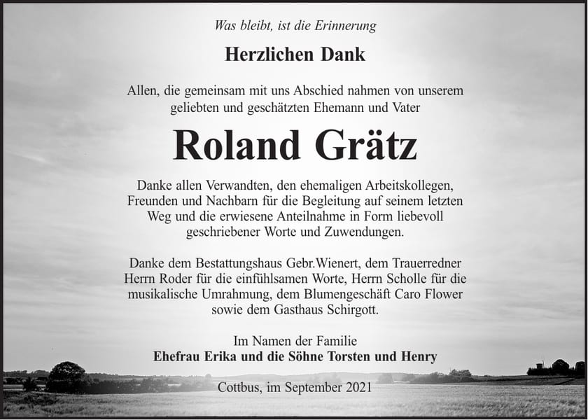 Danksagung Roland Grätz
