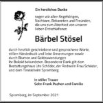 Danksagung Bärbel Stösel