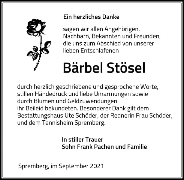 Danksagung Bärbel Stösel