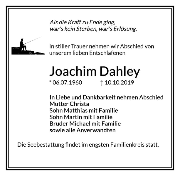 Traueranzeige Joachim Dahley