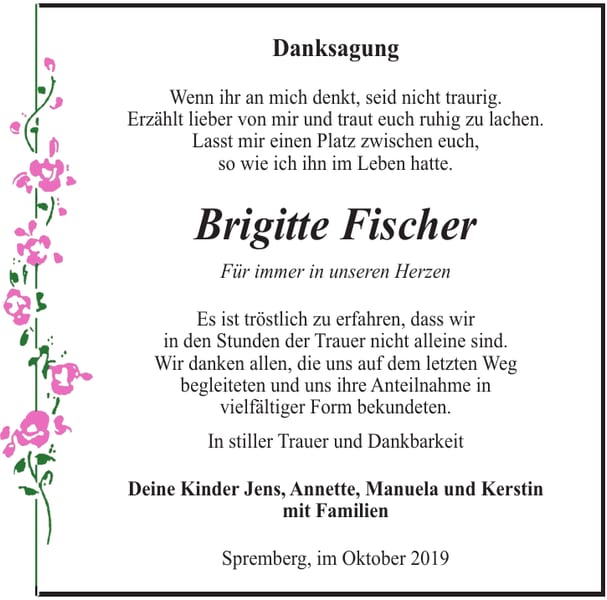 Danksagung Brigitte Fischer