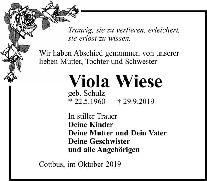 Traueranzeige Viola Wiese, geb. Schulz