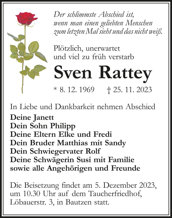 Traueranzeige Sven Rattey